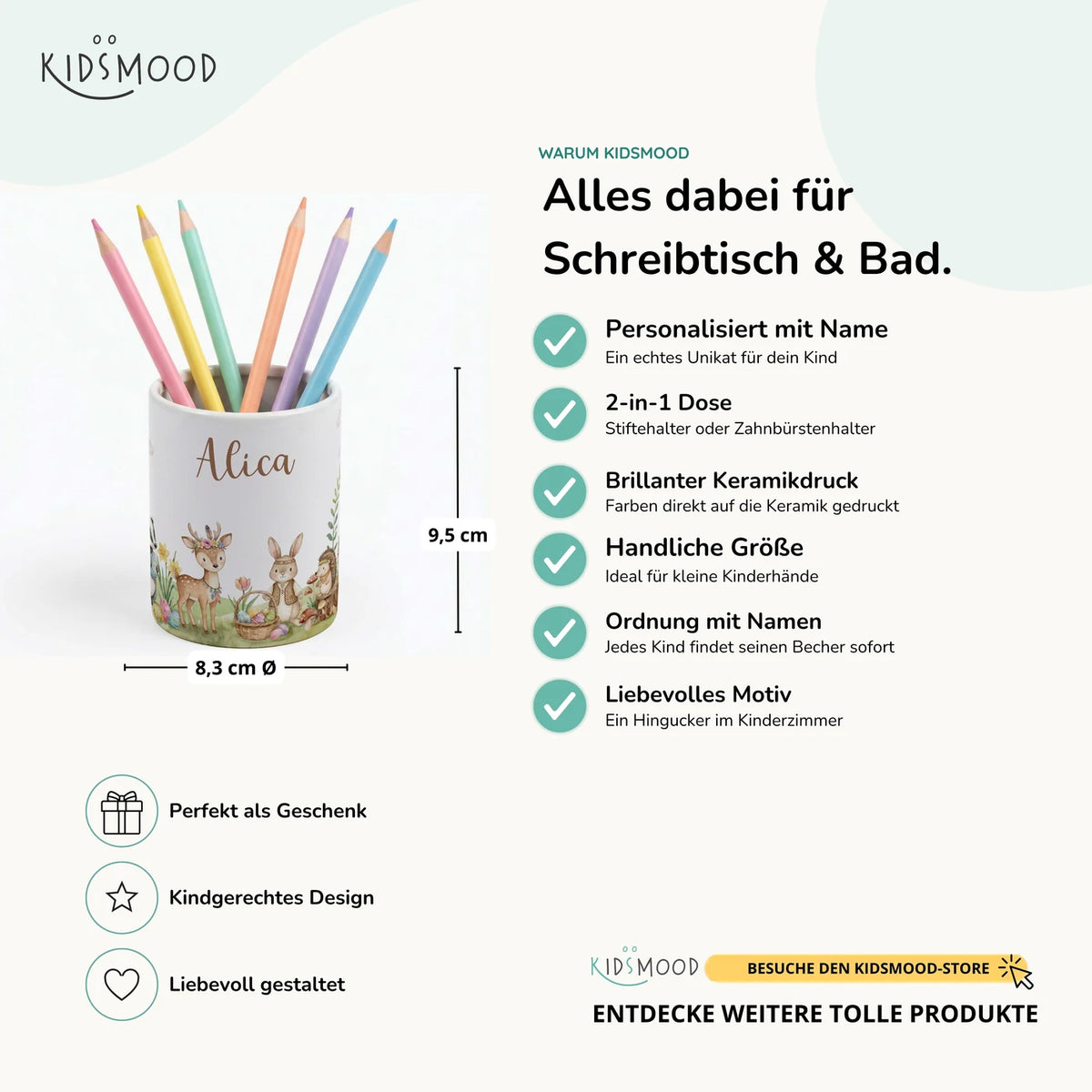 Personalisierter Stiftehalter Ostern Waldtiere-Treff – mit Wunschname