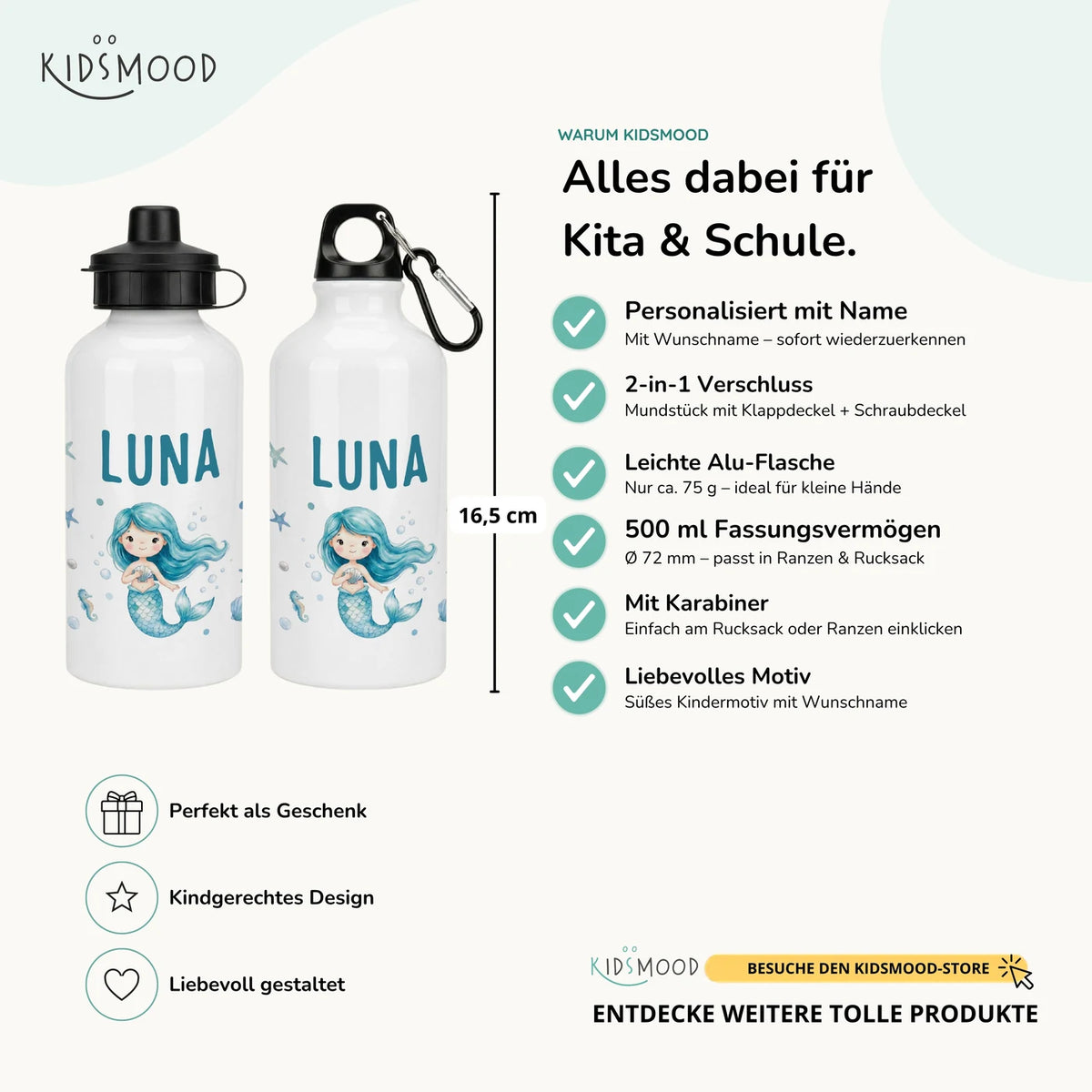 Personalisierte Trinkflasche Kinder – Bär & Fuchs