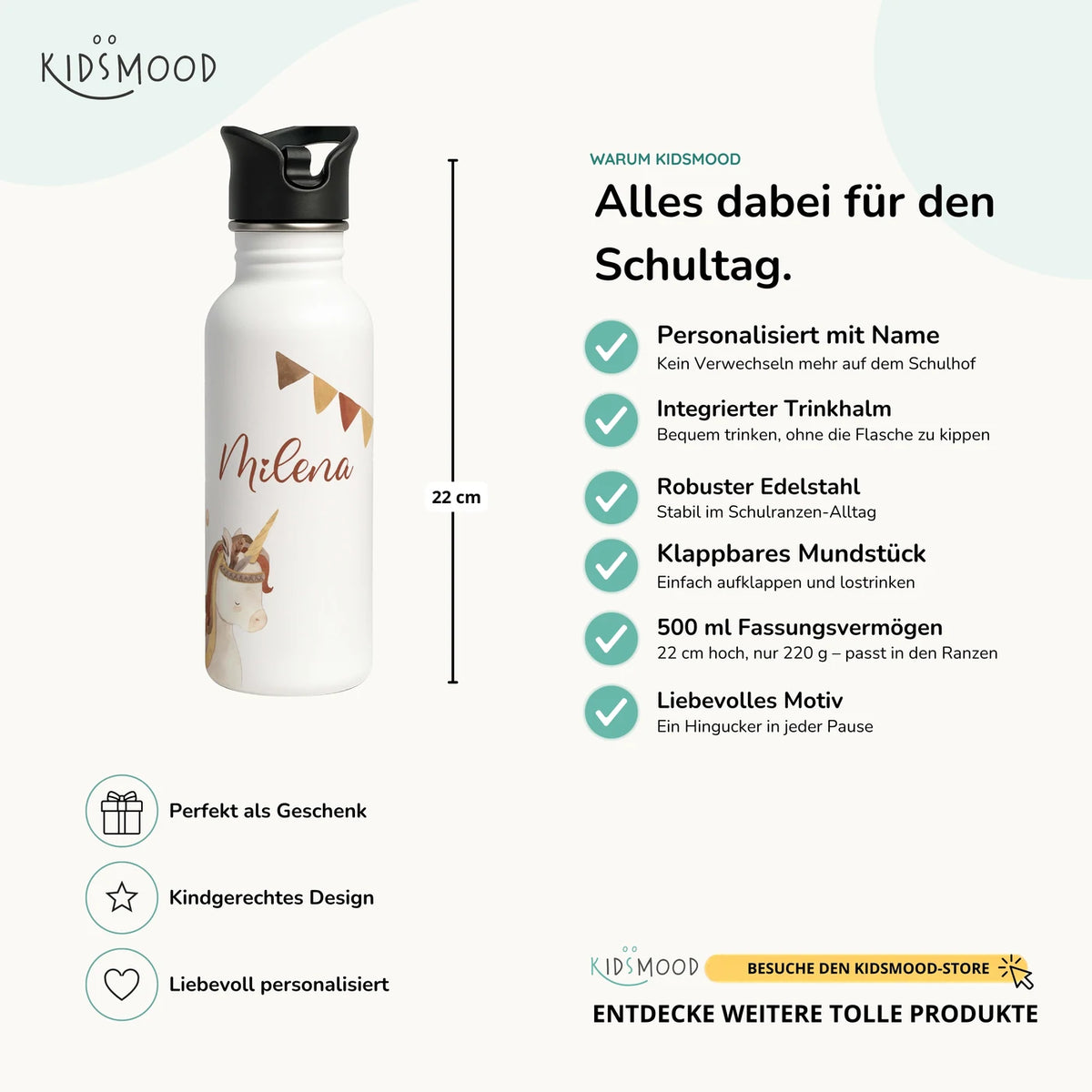Trinkflasche Kinder Edelstahl - Einhorn