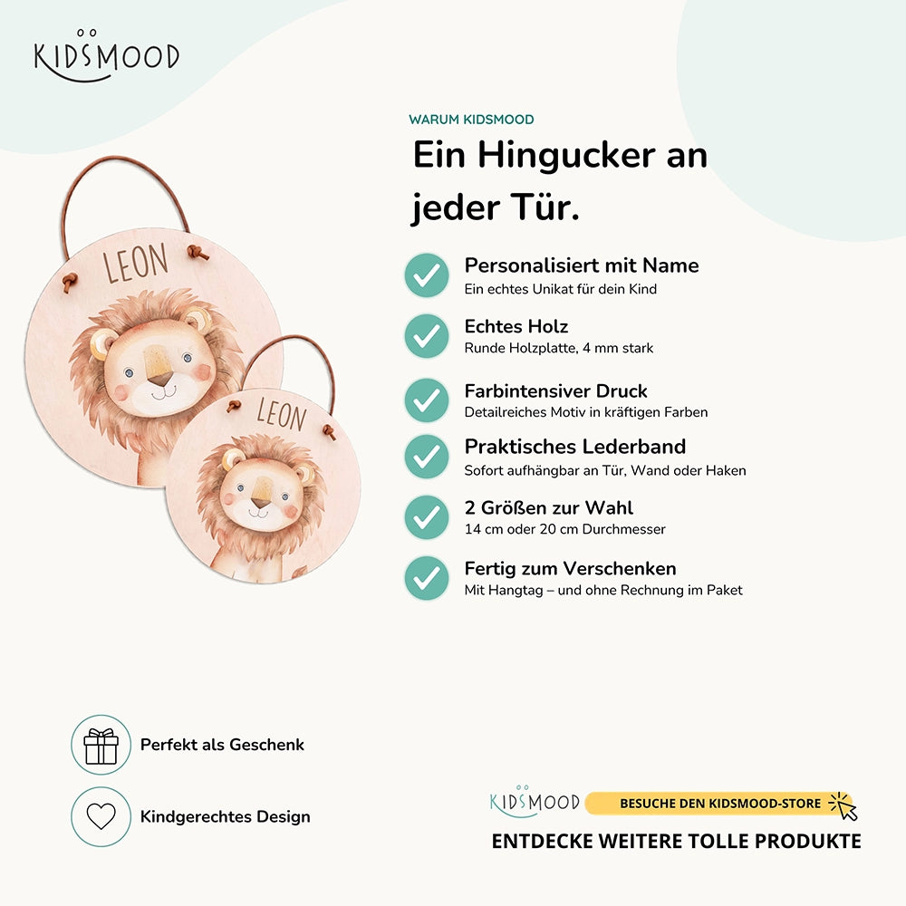 Türschild Kinderzimmer personalisiert mit Name Löwe