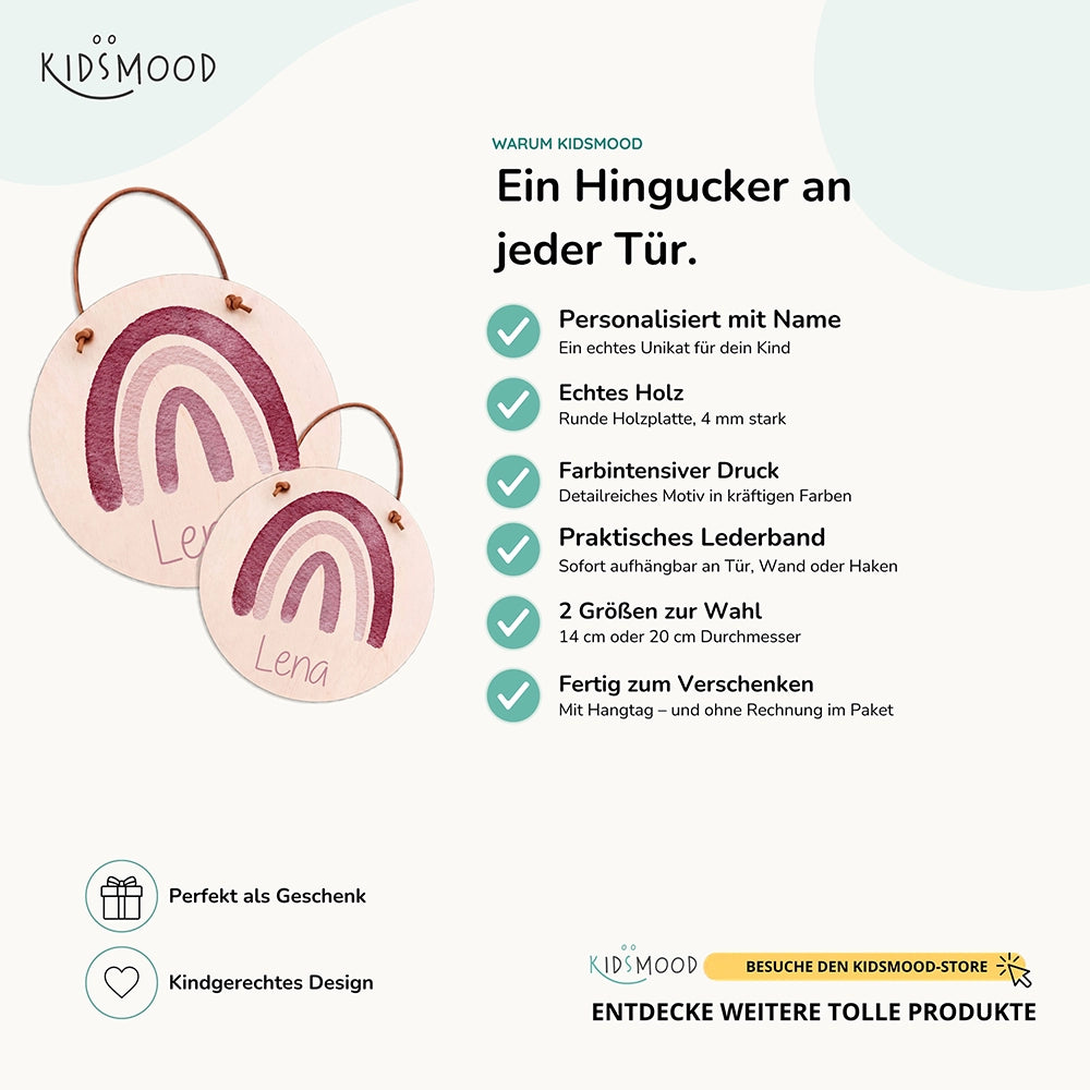 Türschild Kinderzimmer personalisiert mit Name Regenbogen