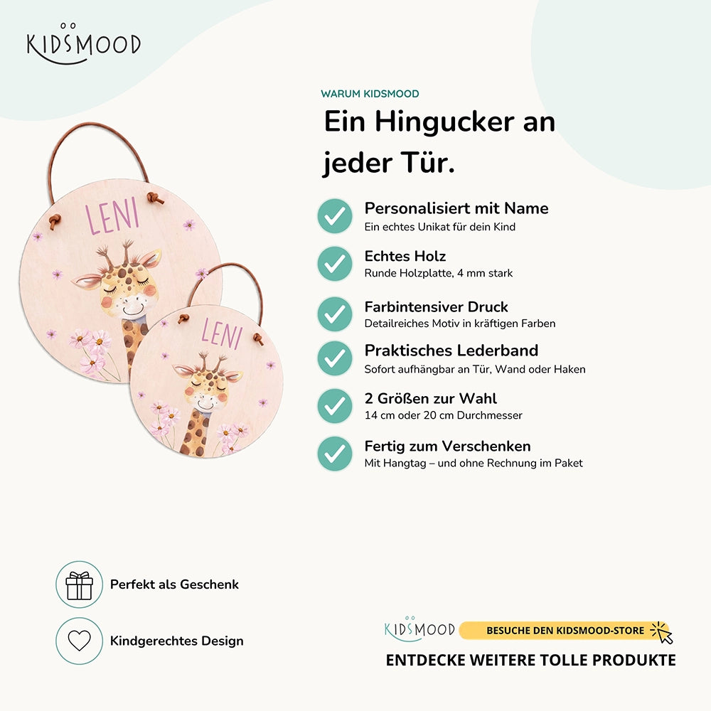 Türschild Kinderzimmer personalisiert mit Name Giraffe