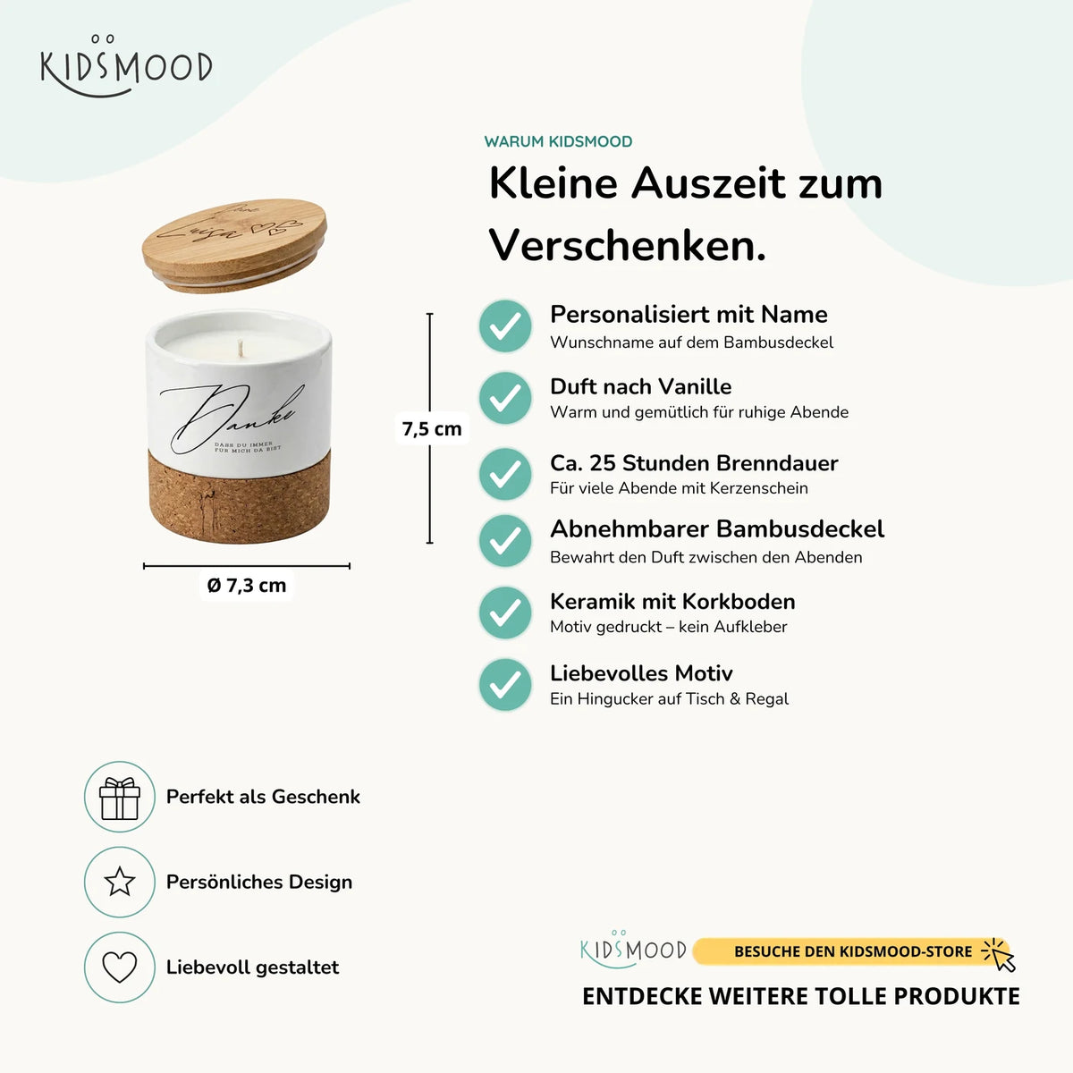 Duftkerze Vanille Keramik – Danke immer da mit Wunschname