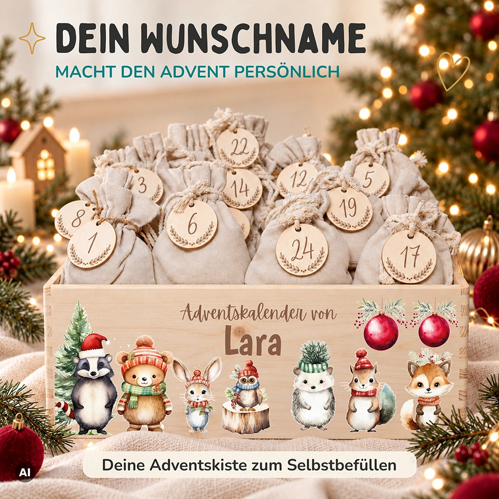 Personalisierter Adventskalender zum Befüllen - Weihnachten Tiere