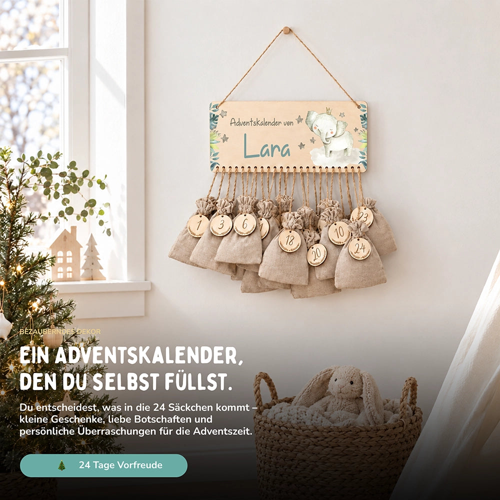 Personalisierbarer Adventskalender farbig - Elefant