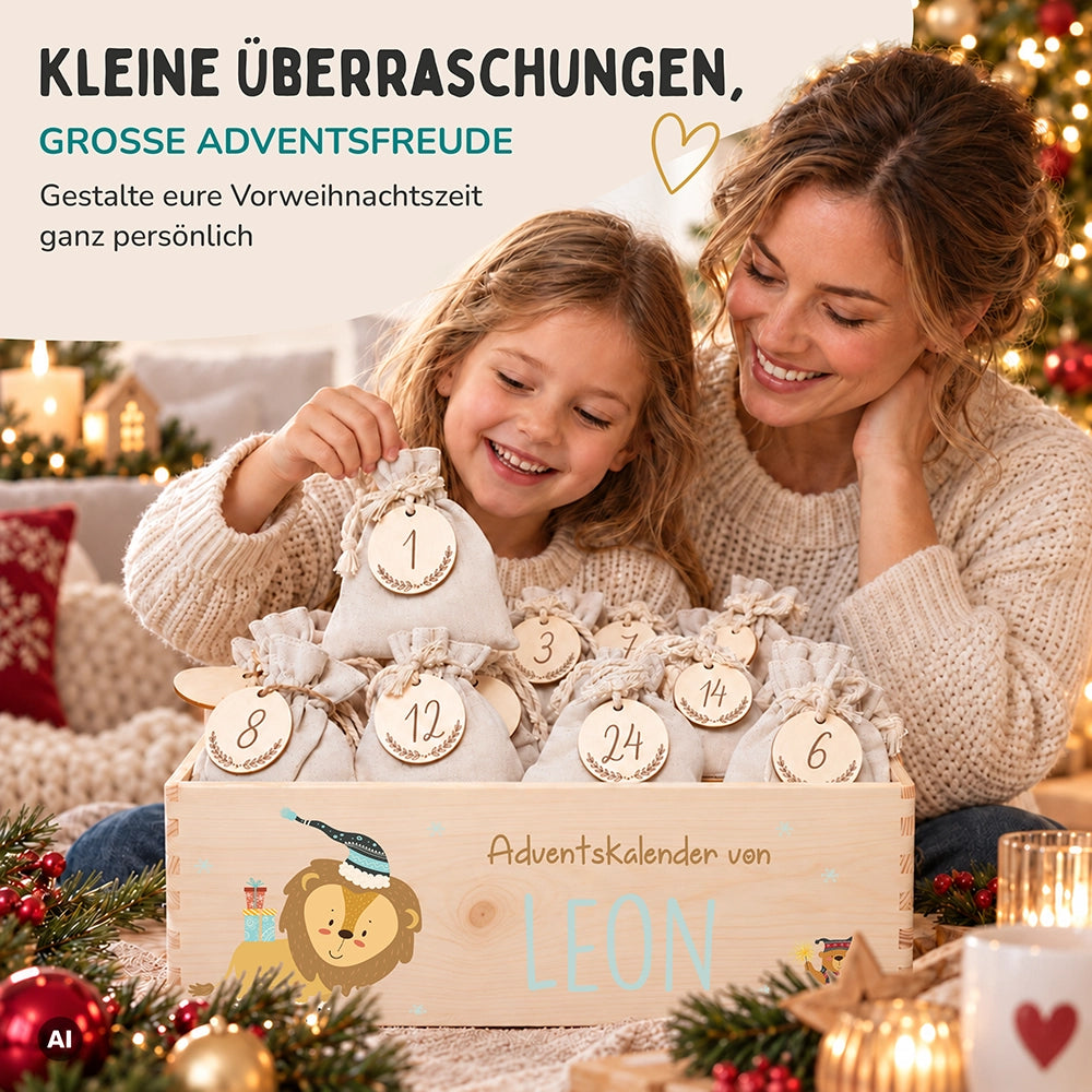 Personalisierter Adventskalender zum Befüllen - Löwe und Bär