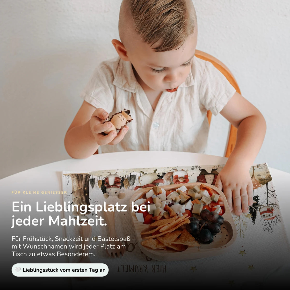 Tischset Kinder personalisiert Weihnachtsmotiv - Festliche Tierchen im Schnee