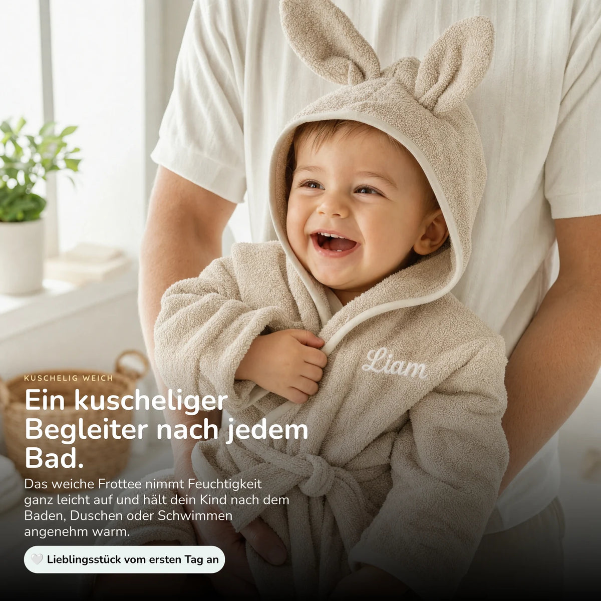 Kinderbademantel mit Namen Jollein Nougat