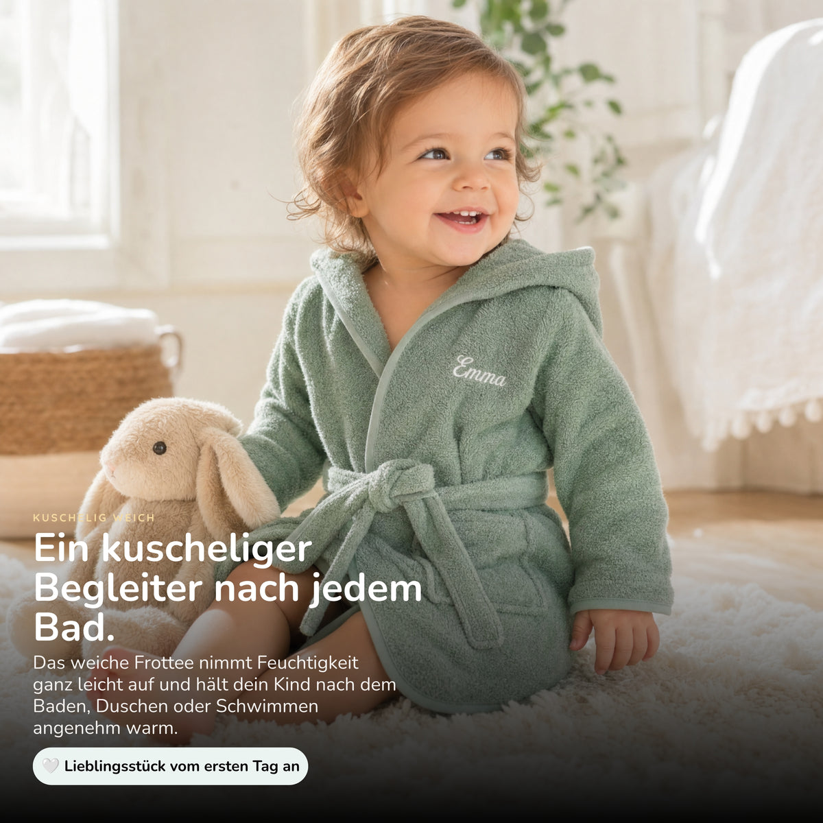 Kinderbademantel mit Namen Jollein Mintgrün