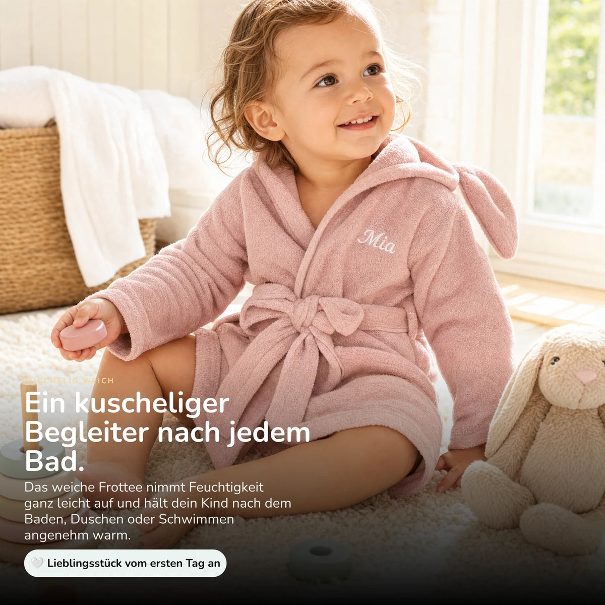 Kinderbademantel mit Namen Jollein Rose