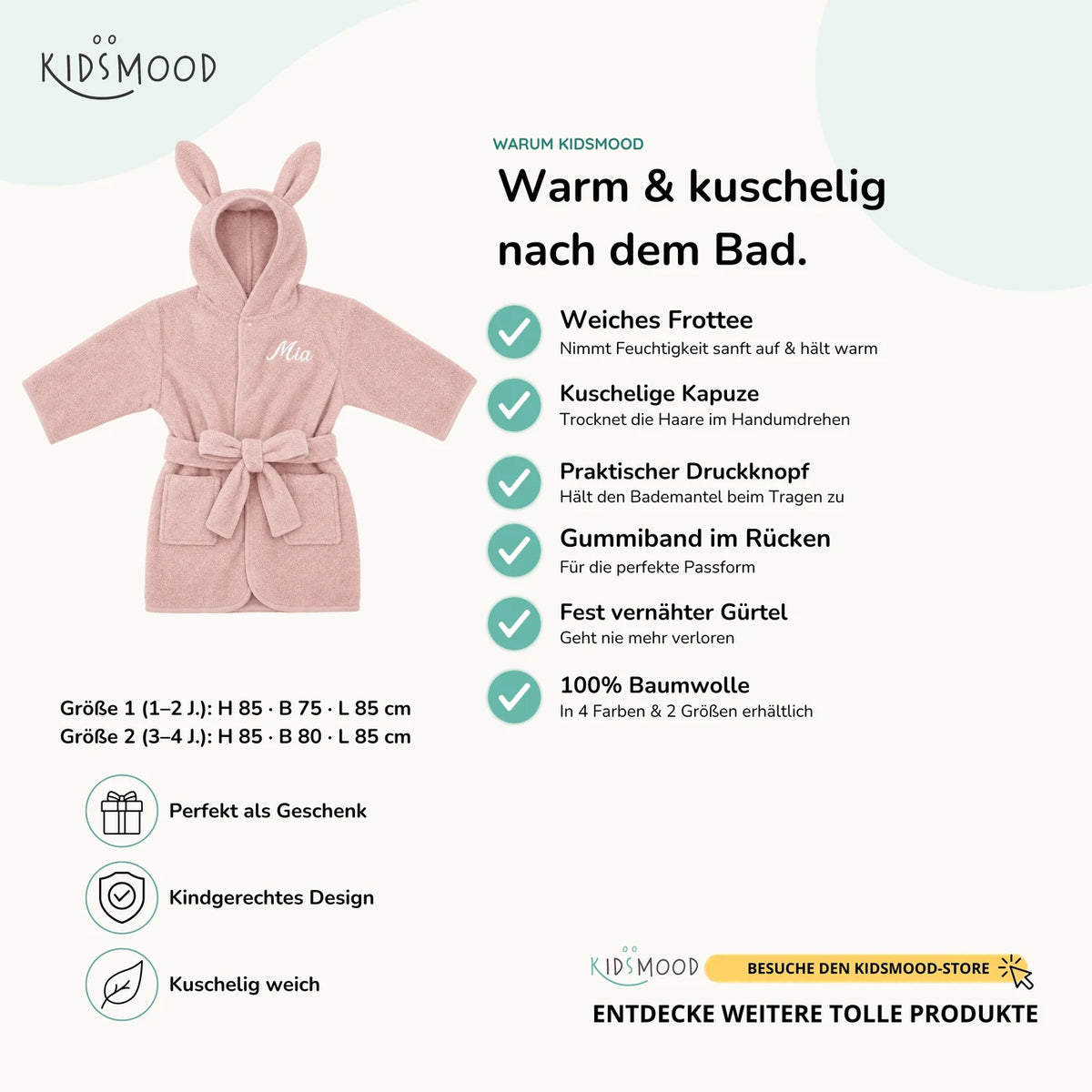Kinderbademantel mit Namen Jollein Rose