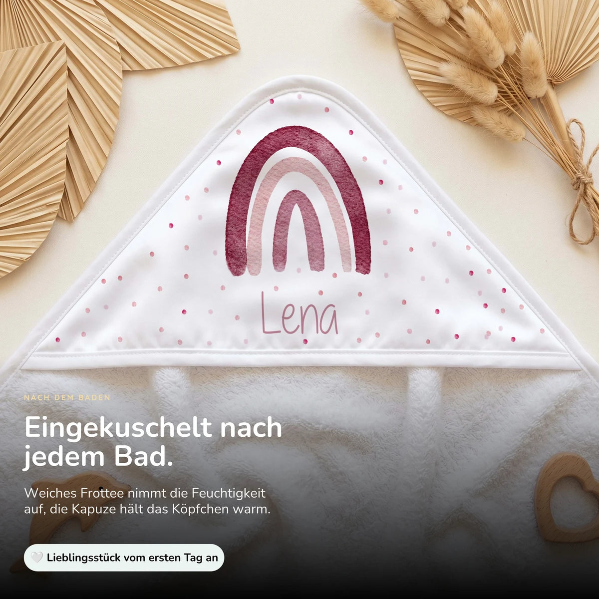 Personalisiertes Kapuzenhandtuch Baby – Boho-Regenbogen