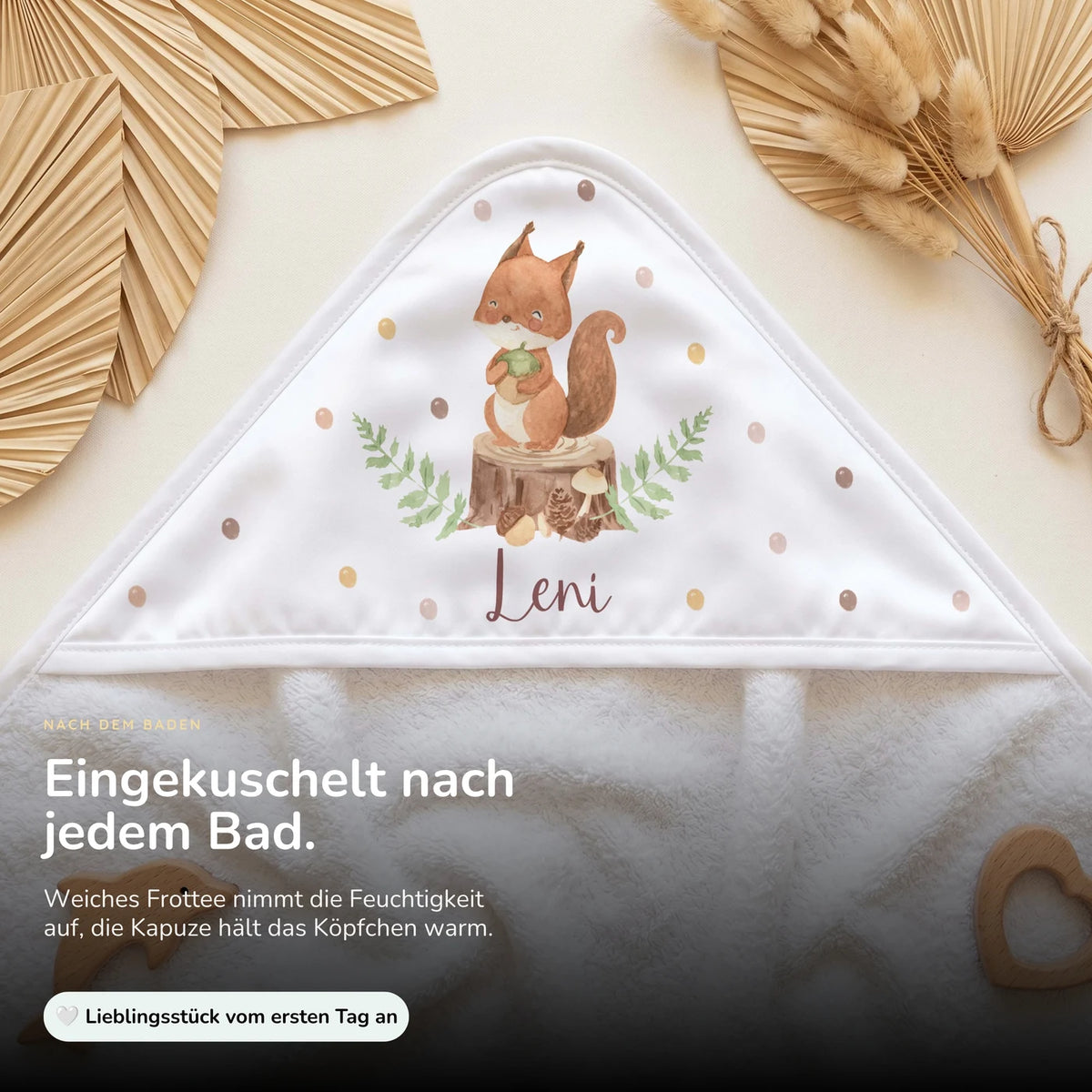 Personalisiertes Kapuzenhandtuch Baby – Eichhörnchen Eichel
