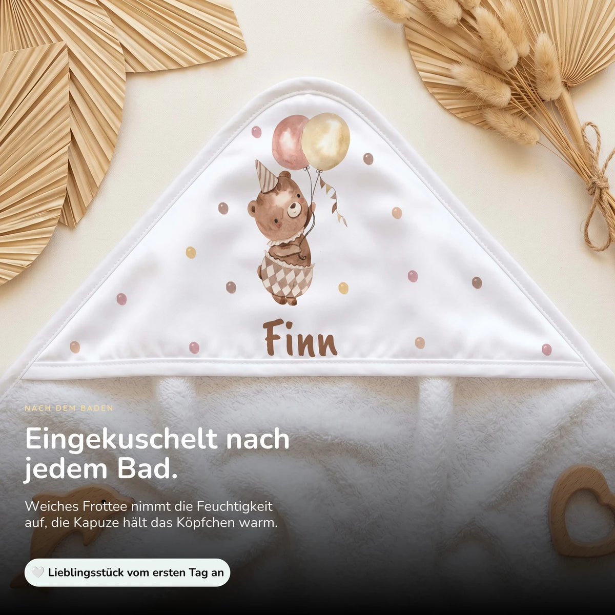 Personalisiertes Kapuzenhandtuch Baby – Bär Luftballons