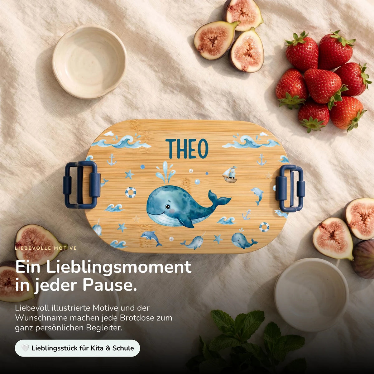 Brotdose Kinder personalisiert, Wal und Delfin