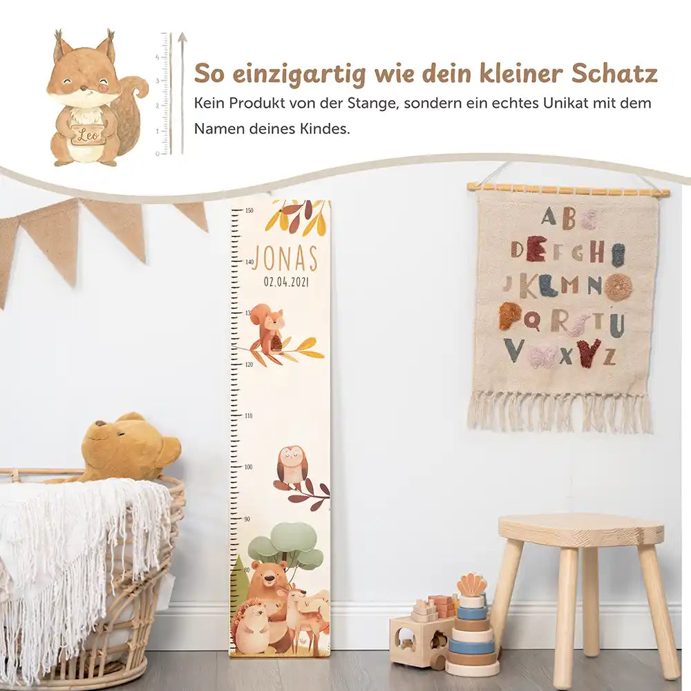 Messlatte Kinder Holz & Aluverbund - Fröhliche Waldtiere
