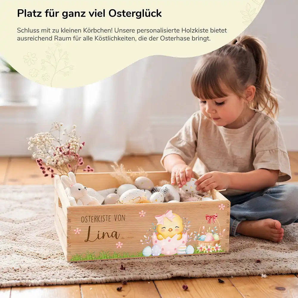 Osterkiste Holz personalisiert - Frühlingsküken