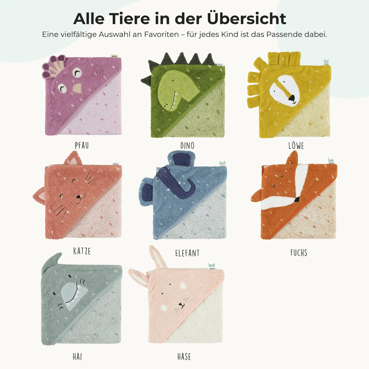 Trixie Kapuzenhandtuch Baby Dino, Name mit weißen Stickfäden bestickt
