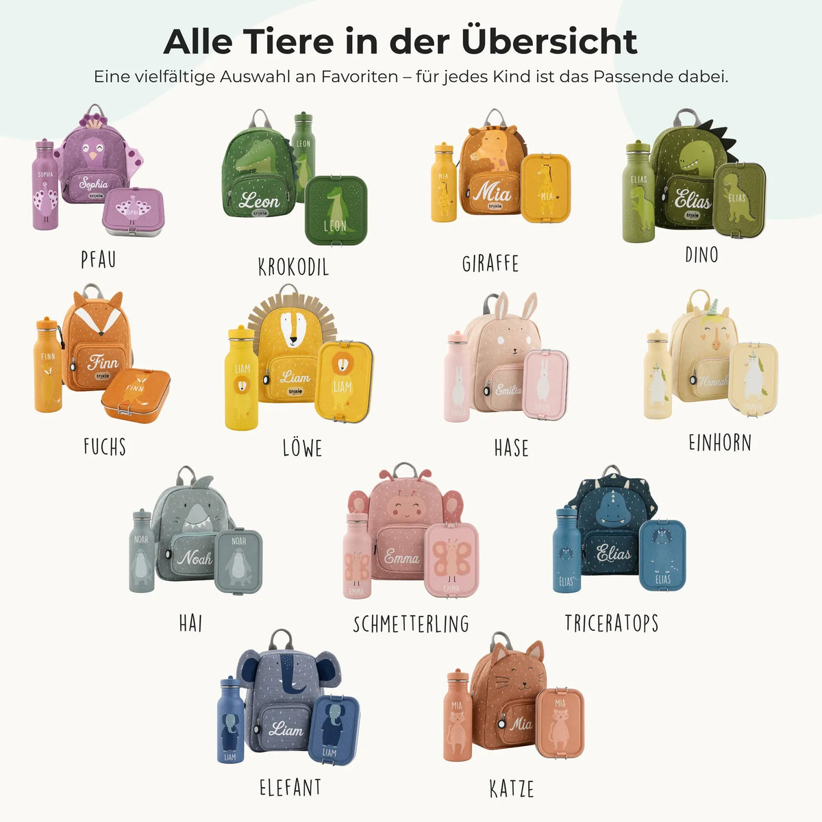 Trixie Kindergarten Set Krokodil, 3-teiliges Kita-Set im Tierdesign