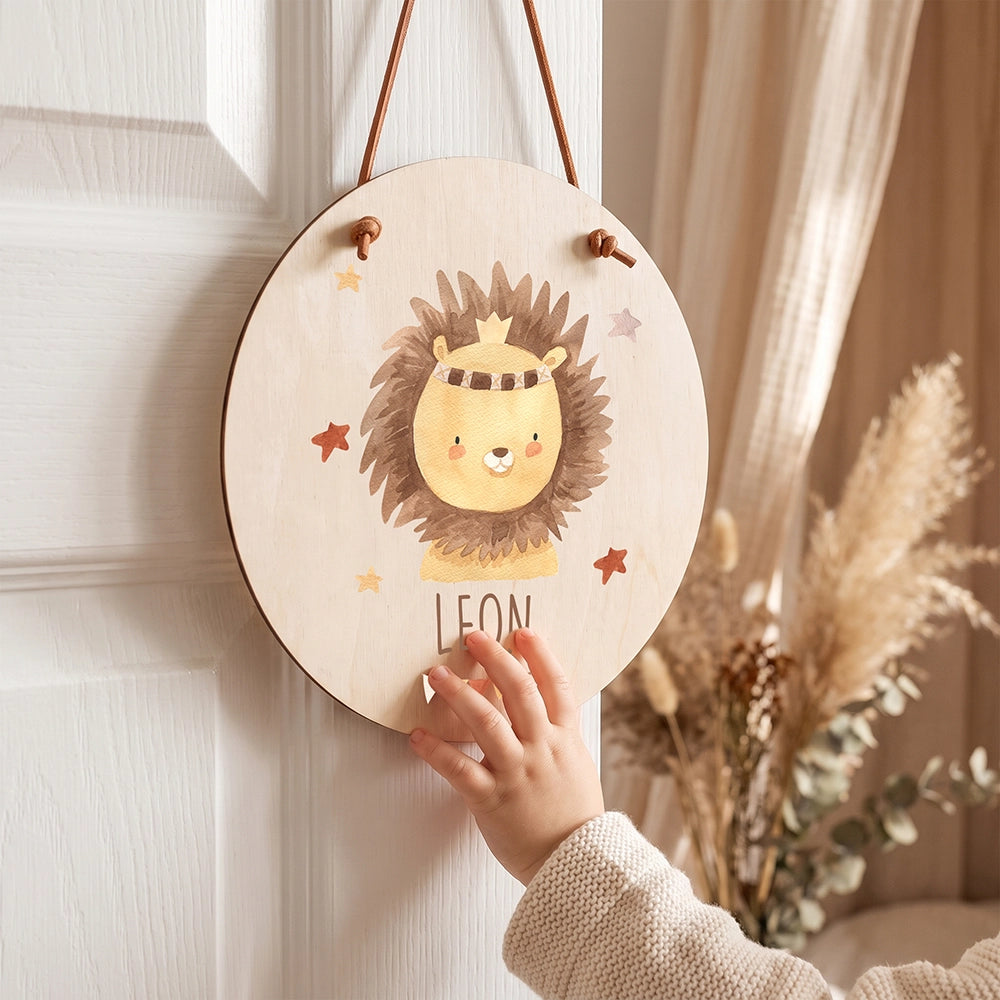 Türschild Kinderzimmer personalisiert mit Name Löwe mit Krone
