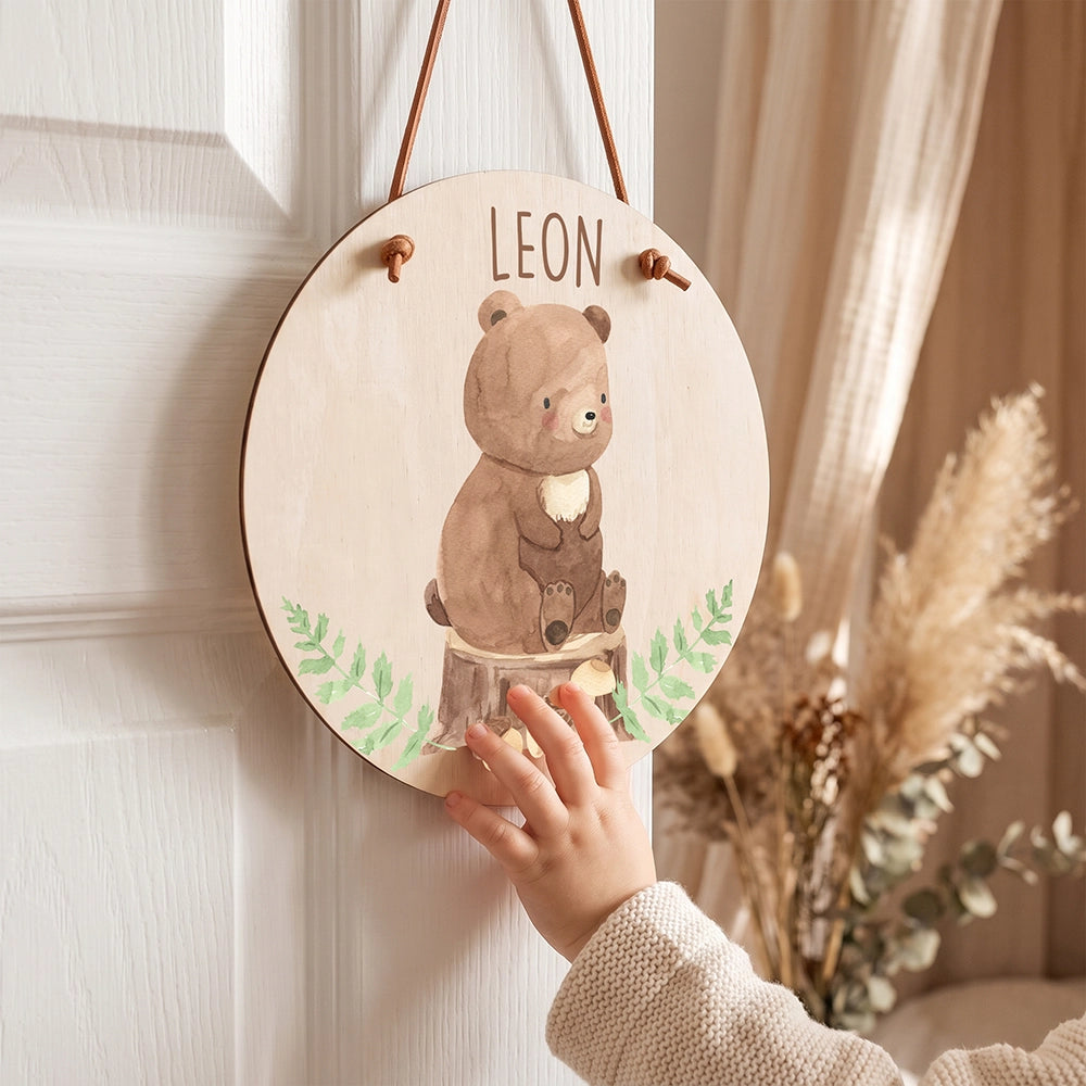 Türschild Kinderzimmer personalisiert mit Name Bär im Wald
