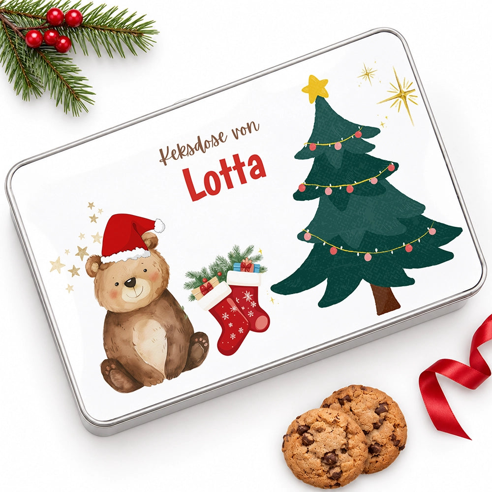 Keksdose aus Metall personalisiert - Weihnachtsbär