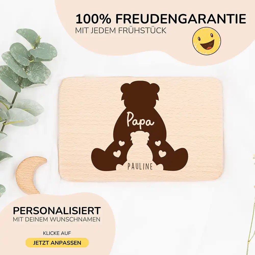 Frühstücksbrettchen Holz Papa Bär mit Gravur - Geschenk Vatertag