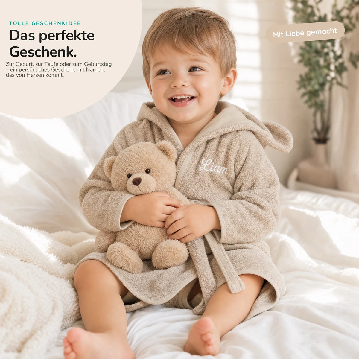 Kinderbademantel mit Namen Jollein Nougat