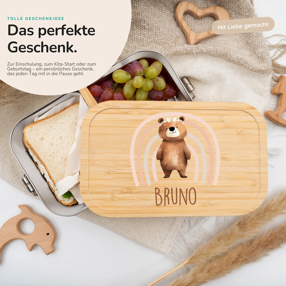 Brotdose personalisiert Bär Regenbogen