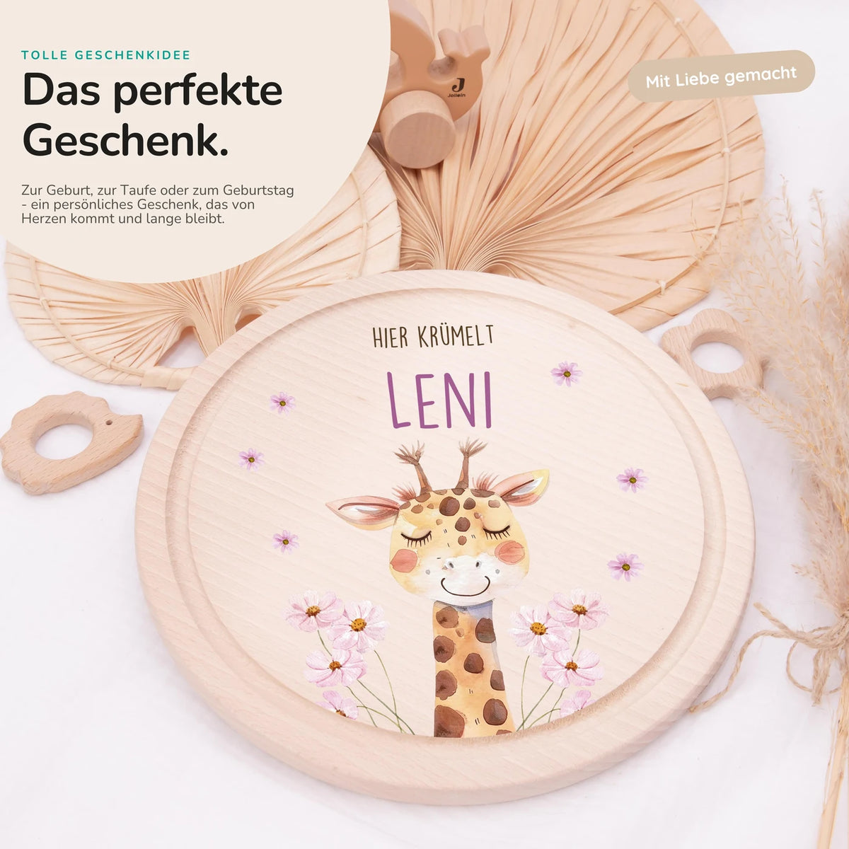 Rundes personalisiertes Frühstücksbrettchen Giraffe mit Namen für Kinder