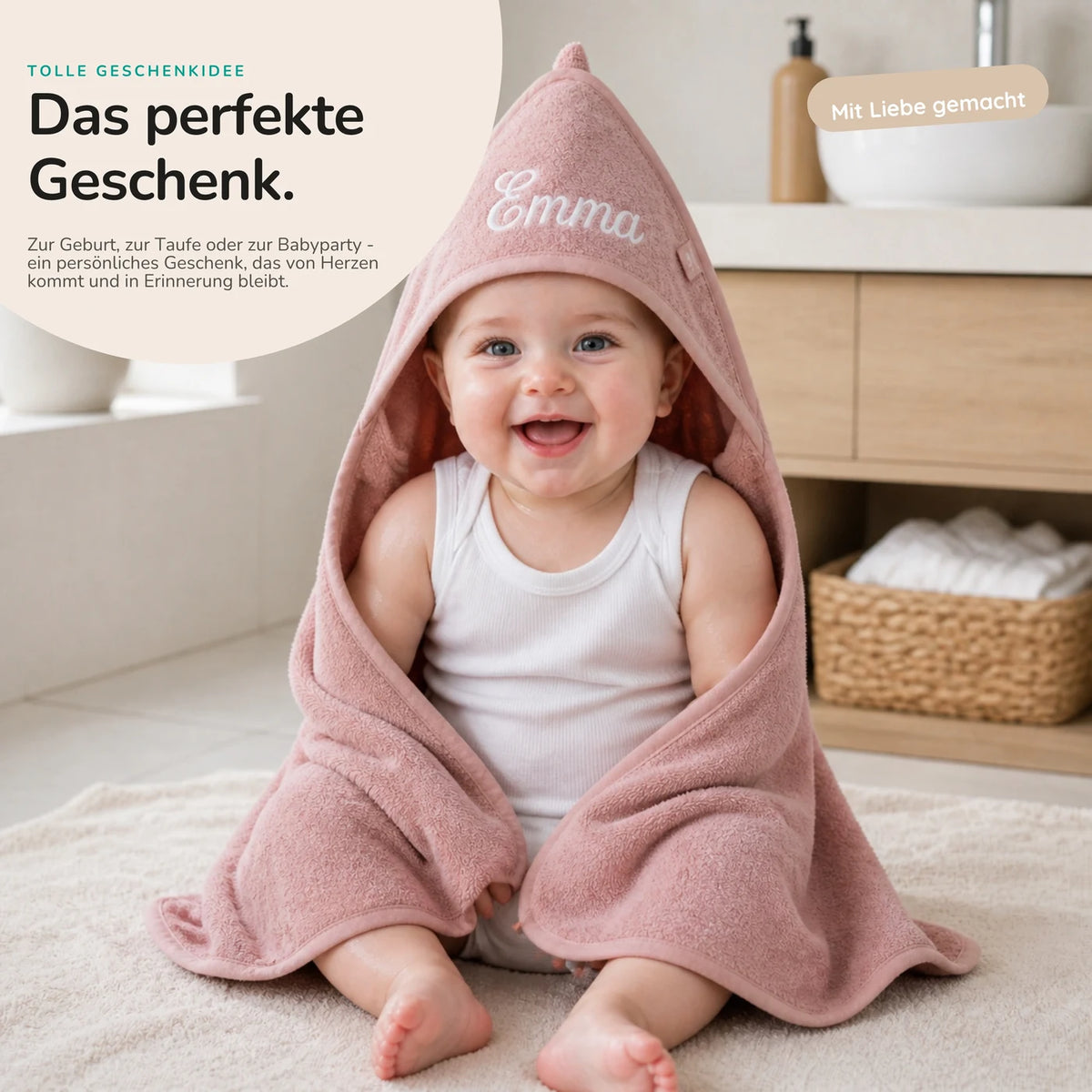 Kapuzenhandtuch Baby personalisiert – Rosé