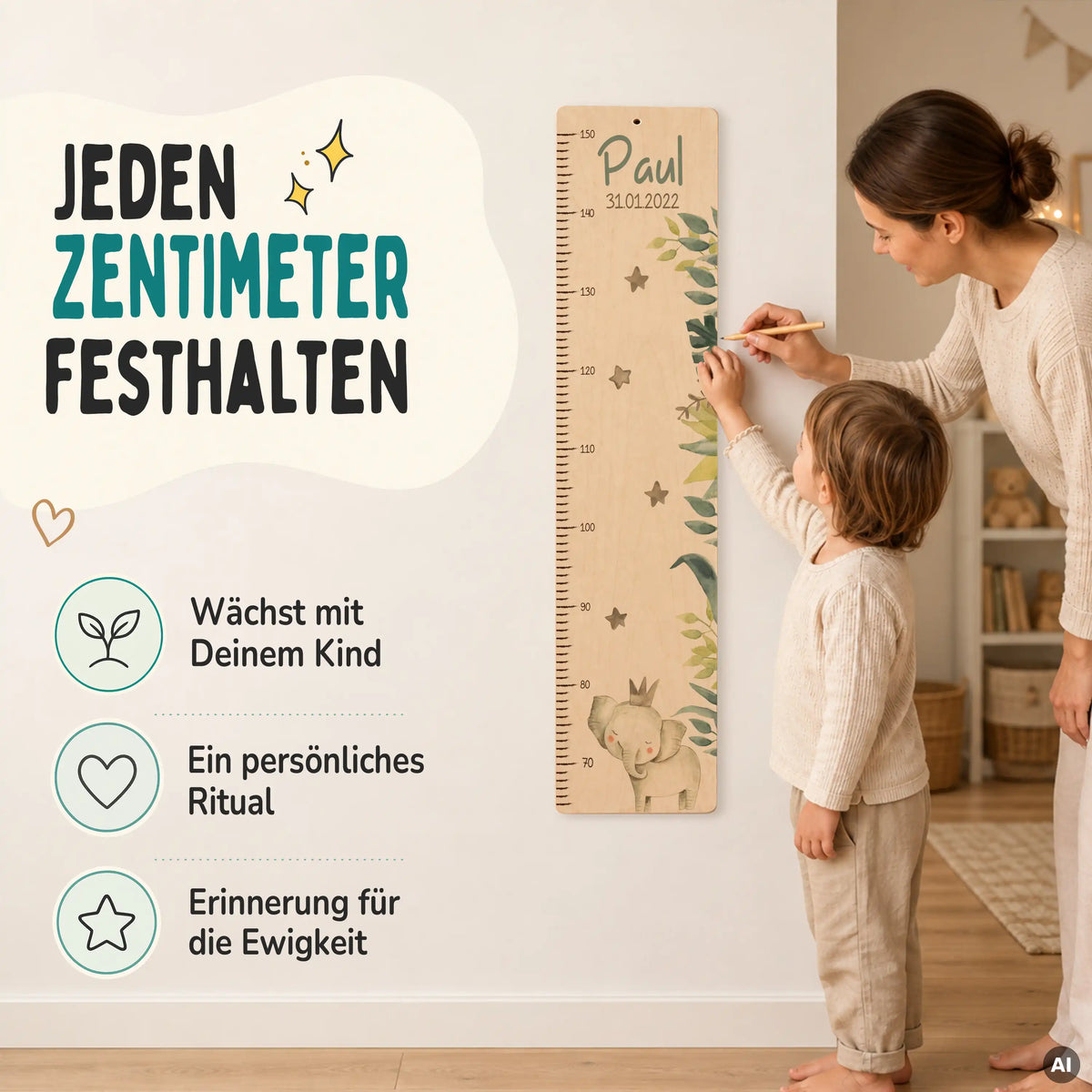 Messlatte Kinder Holz & Aluverbund - Elefant