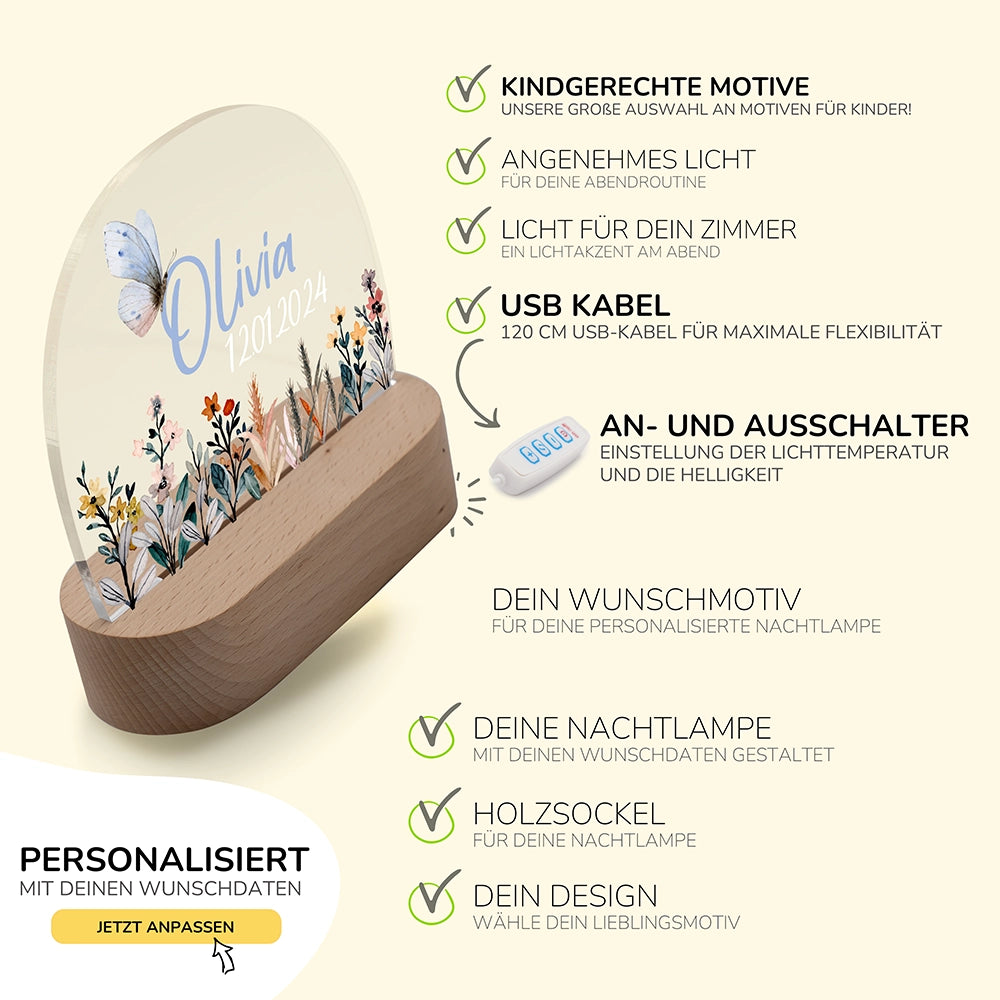 Nachtlicht Blumenwiese mit USB-Kabel und Schalter – Lichtfarbe und Helligkeit einstellbar