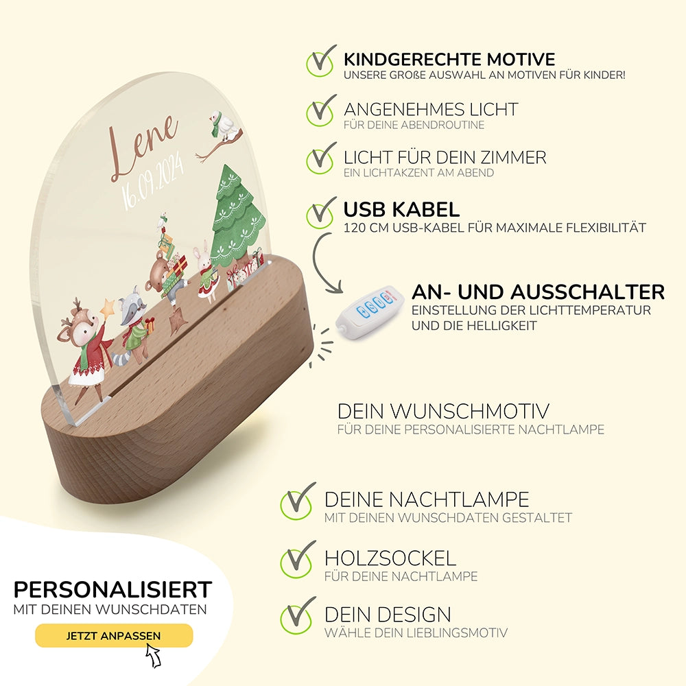 Nachtlicht Weihnachten mit USB-Kabel und Schalter – Lichtfarbe und Helligkeit einstellbar