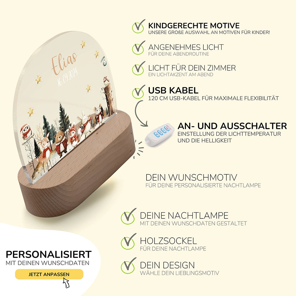 Nachtlicht Weihnachten mit USB-Kabel und Schalter – Lichtfarbe und Helligkeit einstellbar