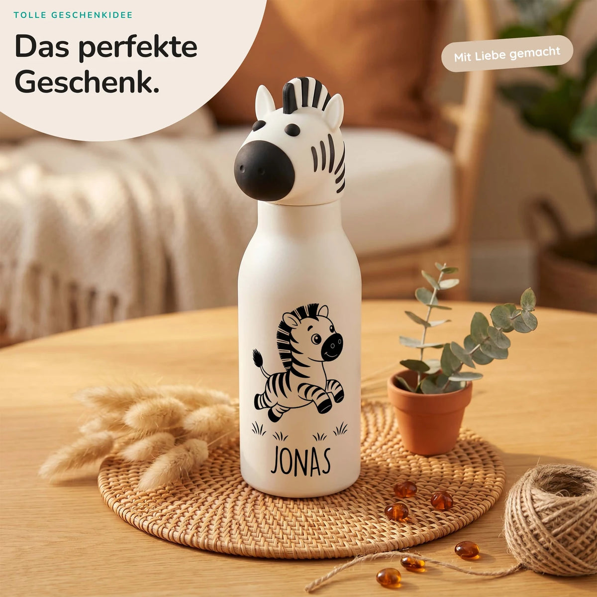 Personalisierte Trinkflasche Kinder Zebra – 450 ml