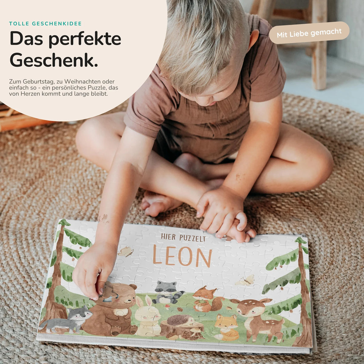 Kinderpuzzle personalisiert mit Namen - niedliche Waldtiere