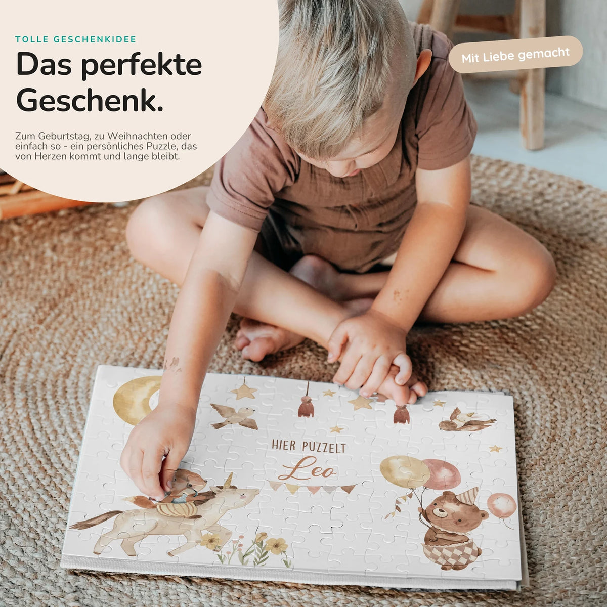 Kinderpuzzle personalisiert mit Namen - Zauberhafte Tiere