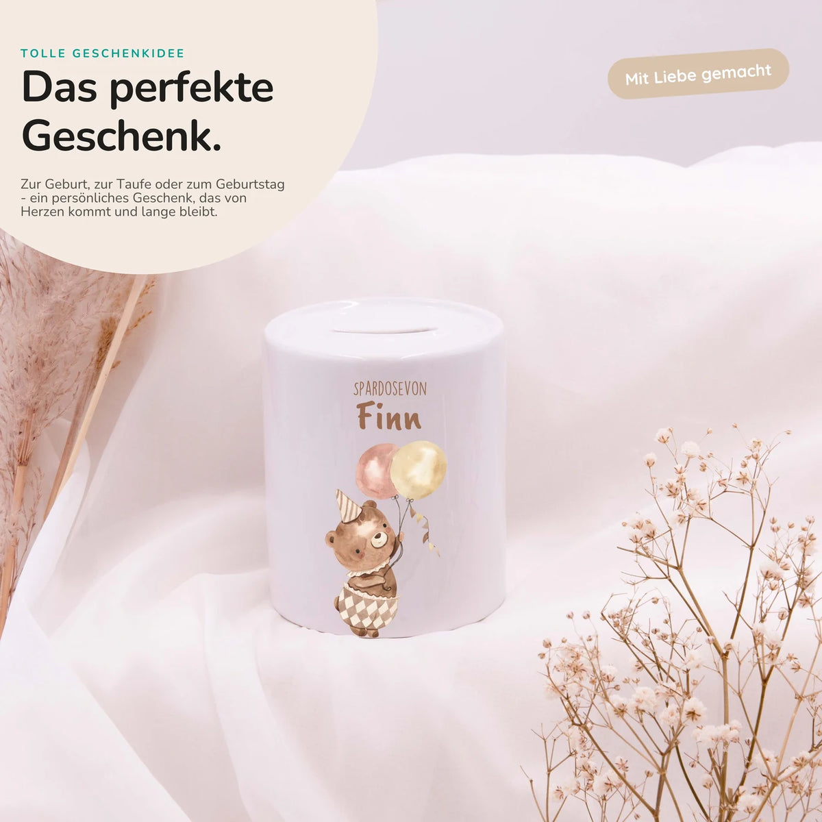 Spardose Kinder aus Keramik - Bär mit Ballon