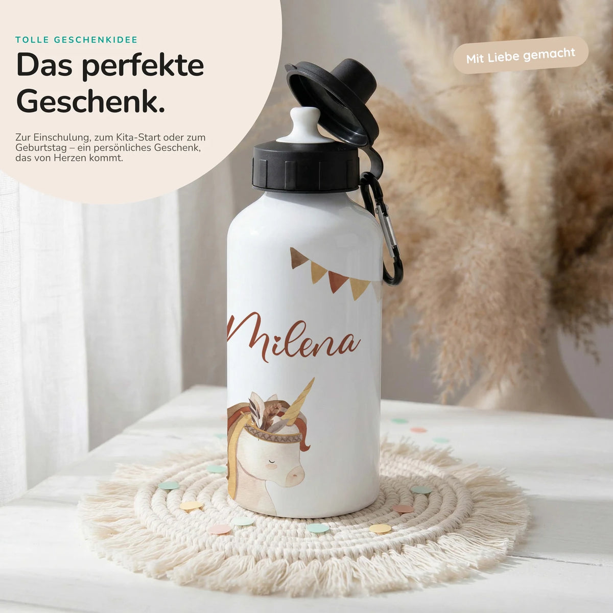 Personalisierte Trinkflasche Kinder – Einhorn Indianer