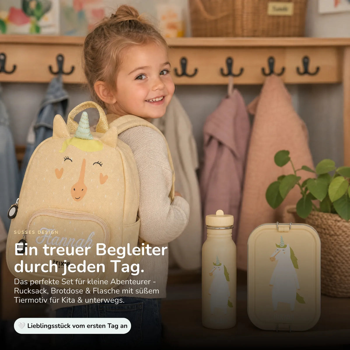 Trixie Kindergarten Set Einhorn, ergonomischer Rucksack im Set mit Namen