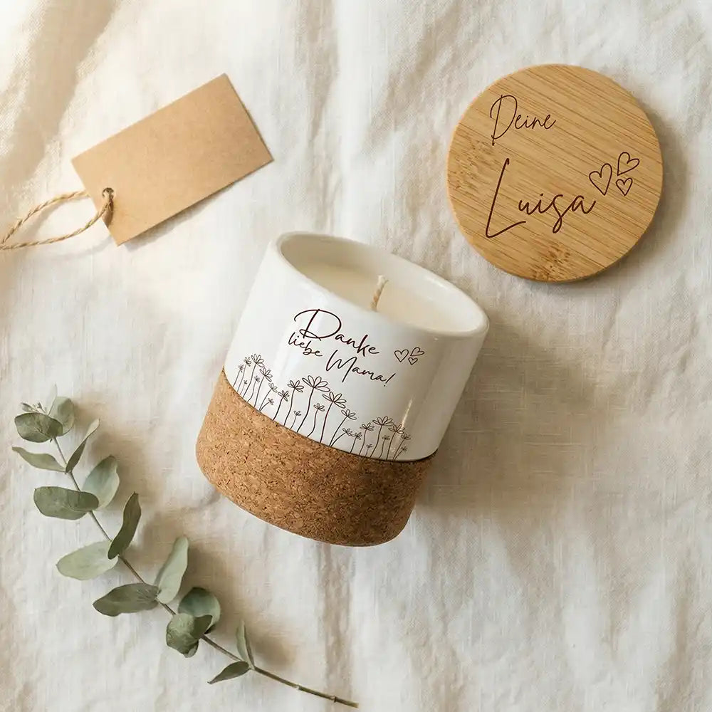 Duftkerze Vanille Keramik Danke Mama Wildblumen – Wohnzimmer-Lifestyle mit Vanille
