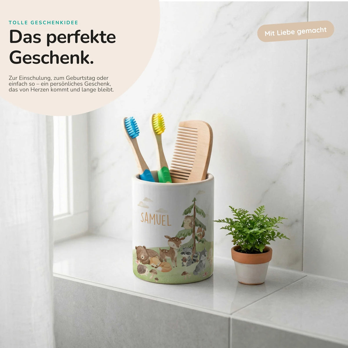 Personalisierter Stiftehalter Waldszene V – Keramik mit Wunschname