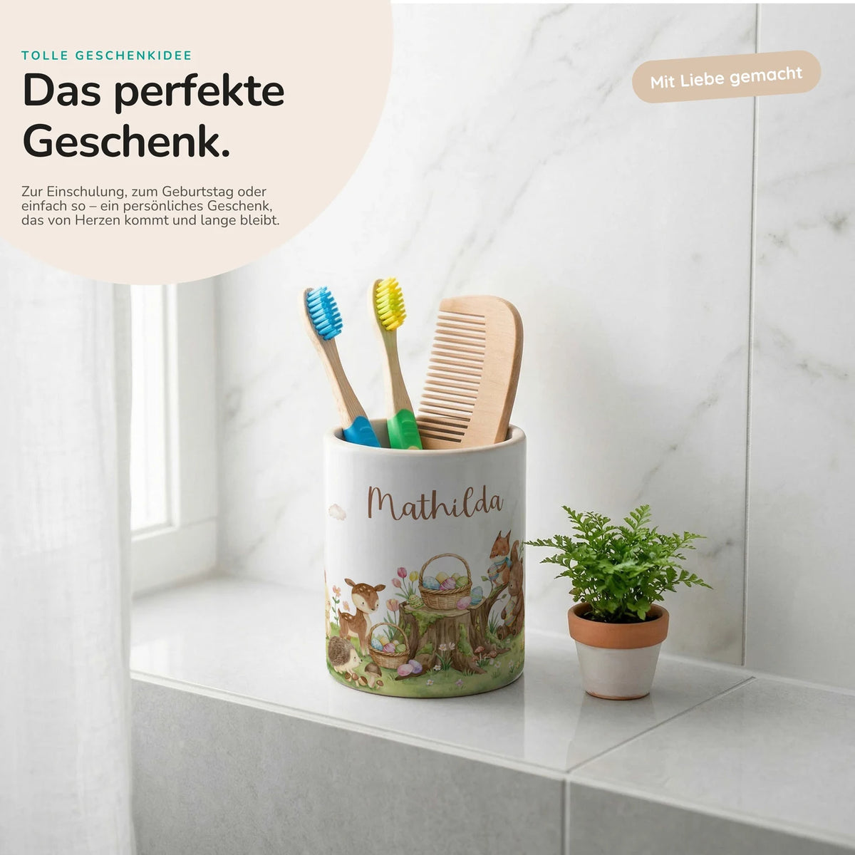 Personalisierter Stiftehalter Ostern Rehkitz – Keramik mit Wunschname