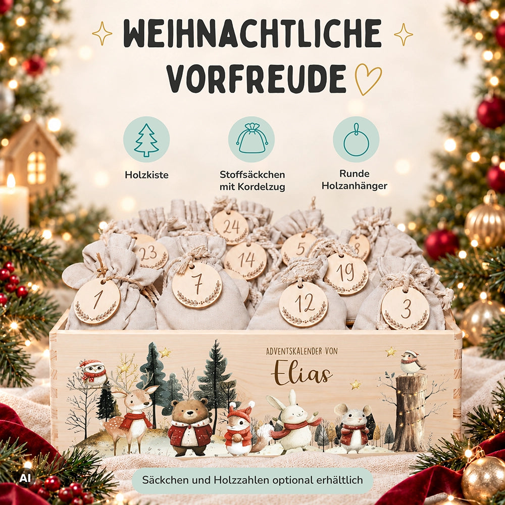 Adventskalender zum Befüllen "Weihnachten im Winterwald" personalisiert