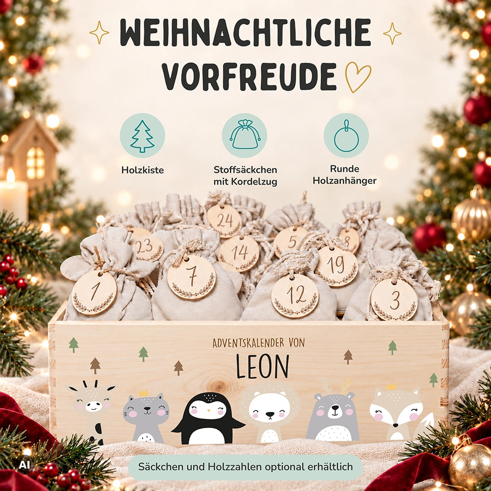 Personalisierter Adventskalender zum Befüllen - Winter Tierfamilie