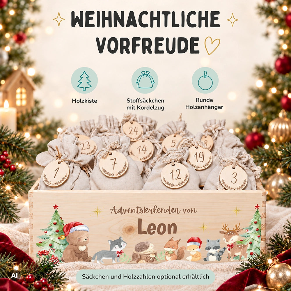 Personalisierter Adventskalender zum Befüllen - Niedliche Waldtiere