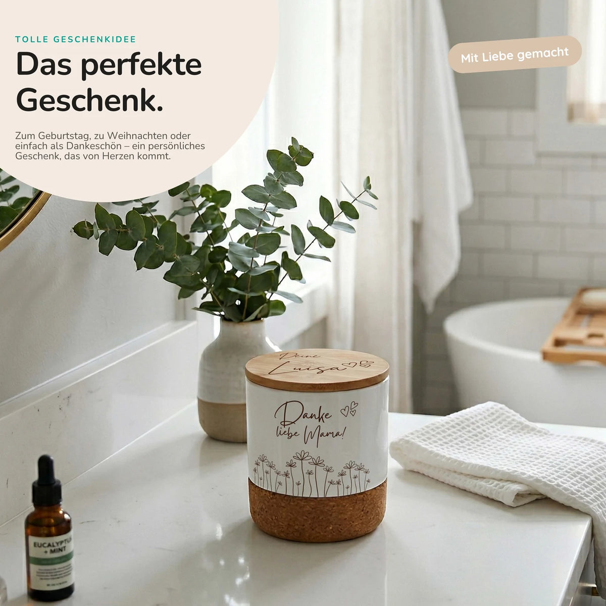Duftkerze Vanille Keramik – Danke Mama Wildblumen mit Wunschname