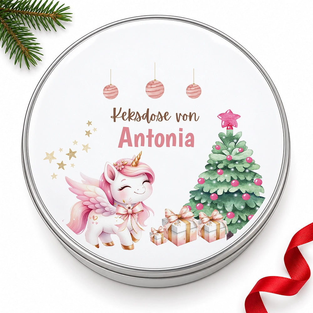 Keksdose aus Metall personalisiert - Einhorn