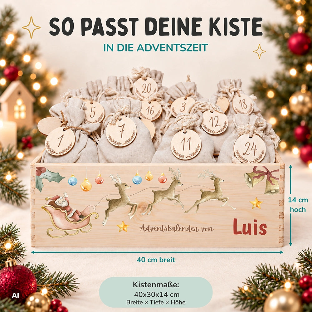 Personalisierter Adventskalender zum Befüllen - Rentier mit Schlitten